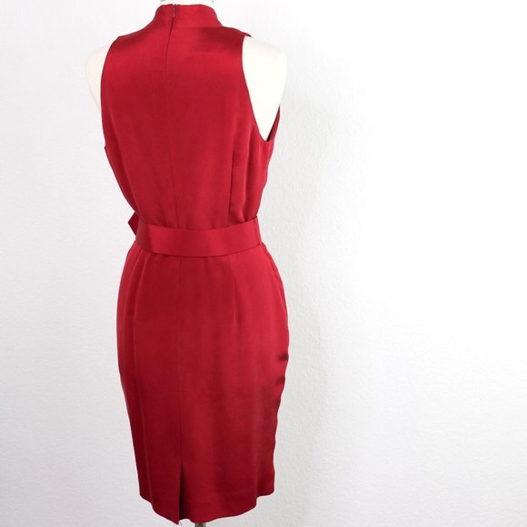 JONES NEW YORK Silk Dress Grecian V-Neck Wrap Bodice, Knee Length : Neon Red Sz - Picture 13 of 16